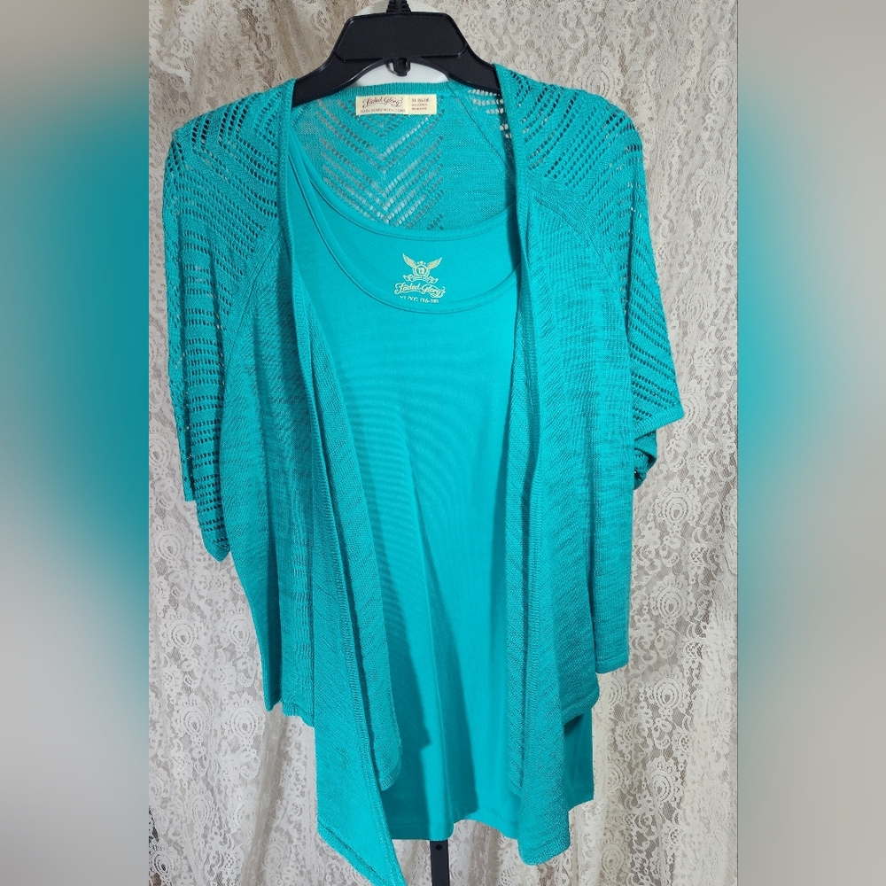 Faded Glory Blue Green TEAL Wrap Cardigan With Marching Tank Top NWOT